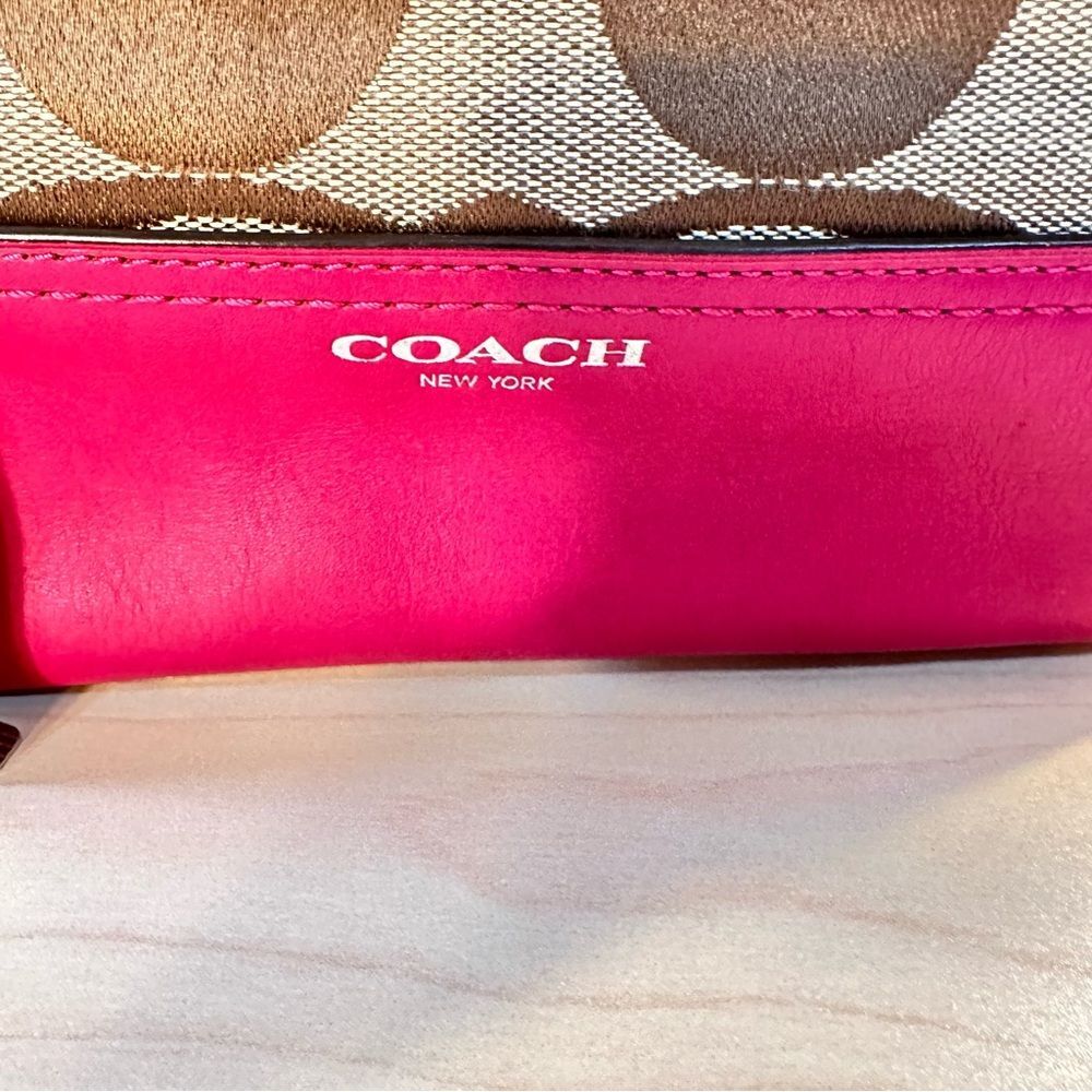 COACH Signature Tan And Pink Stripe Shoulder Bag Purse - Picture 16 of 16